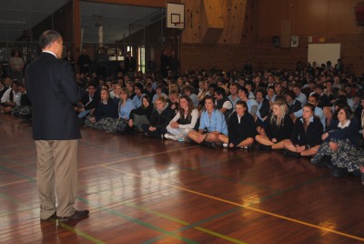 The Governor-General speaks to student at Kaiapoi High School.