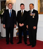 The Governor-General and Rt Hon John Key greet Hon Christopher Finlayson upon entrance.