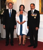 The Governor-General and Rt Hon John Key greet Hon Paula Bennett upon entrance.
