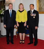 The Governor-General and Rt Hon John Key greet Amy Adams upon entrance.