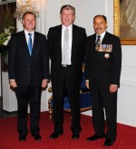 The Governor-General and Rt Hon John Key greet Hon Maurice Williamson upon entrance.