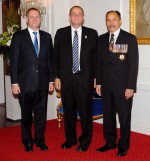 The Governor-General and Rt Hon John Key greet Chester Borrows upon entrance.