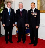 The Governor-General and Rt Hon John Key greet Hon Peter Dunne upon entrance.