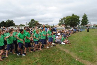 Carterton School welcome the Governor-General to the gathering with a haka.