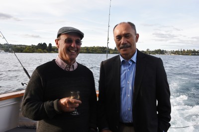 Scenic Cruise on Lake Taupo - Sir Jerry Mateparae with tourism industry representative, John Funnell.