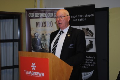 Ian MacRae, Vice-President of the New Zealand Rugby Union, speaks.