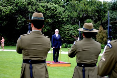 The Ambassador of Ireland, HE Mr Noel White, takes part in the outdoor ceremony of welcome.