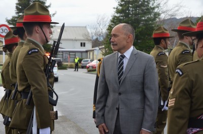 The Governor-General, Lt Gen The Rt Hon Sir Jerry Mateparae inspecting the Honour Guard at Trentham Camp.
