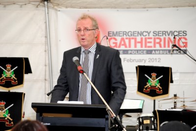 Greg O'Connor, President of the New Zealand Police Association, speaks to the gathering.