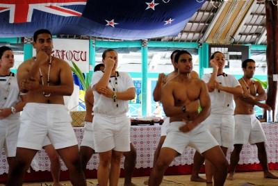 HMNZS OTAGO Sailors perform a haka.