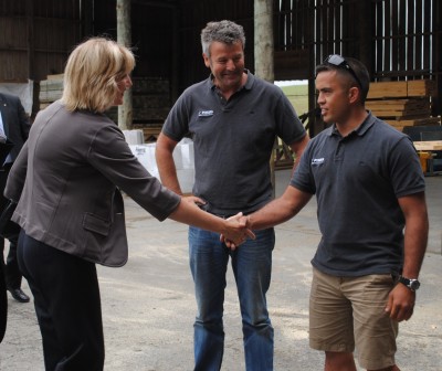 Lady Janine Mateparae is welcomed to Mt Pokaka Timber Products Sawmill.