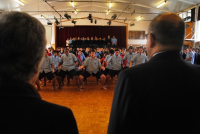 Combined Kaikohe school Haka Powhiri and karanga to welcome the Governor-General.