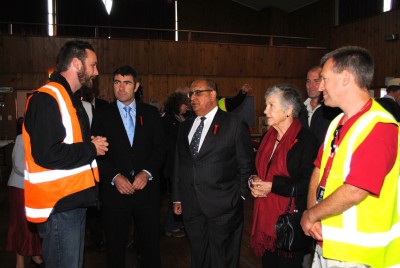 Sir Anand, Lady Susan and Hon Nathan Guy are taken through Roy Stokes Hall (Food Distribution Centre).