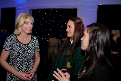 Lady Janine Mateparae speaks with students from St Oran's and Taita Colleges.