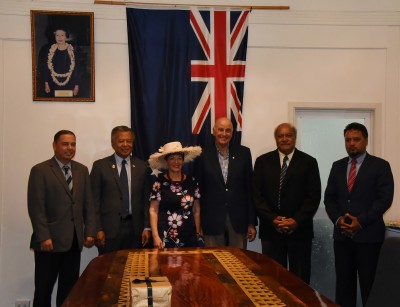 Their Excellencies with Prime Minister Henry Puna, and Ministers Mark Brown, Kiriau Turepu and Albert Nicholas.