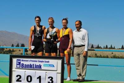 The Governor-General with the medalists for the Women's Premier Single Sculls Final.