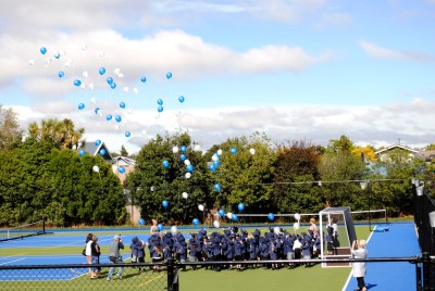 New entrants release 95 balloons to recognise each year in the life of the School.