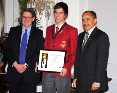 Jackson Hercus, James Hargest College, Invercargill, receives his award.
