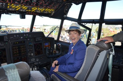 The Governor-General, The Rt Hon Dame Patsy Reddy, in the cockpit of a RNZAF Hercules.