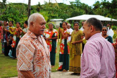 Tafua Maluelue Tafua MP welcomes the Governor-General to Saleaaumua Village.