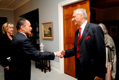 The Governor-General greets the Commonwealth Secretary-General.