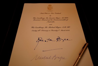 Signing of the Government House Visitor's Book.