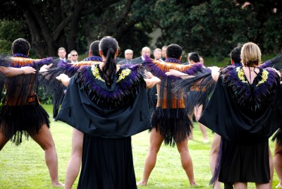 The Māori Welcoming Party perform a Haka Pōwhiri (Dance of Welcome).