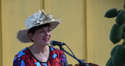 The Governor-General, The Rt Hon Dame Patsy Reddy speaking at the Taoga Niue site.