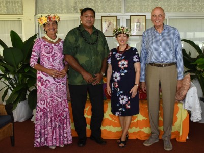 Their Excellencies, Mrs Tuaine Marsters, Mr Tom Marsters, the Rt Hon Dame Patsy Reddy, and Sir David Gascoigne.